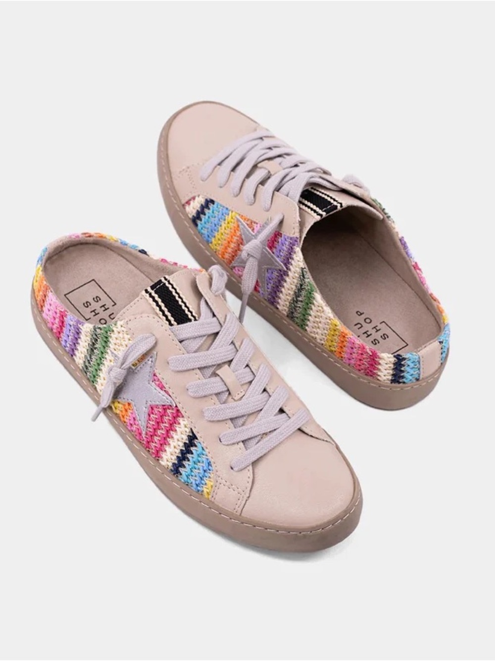 ShuShop Raffia Multi Color Stripe Slip On Sabot Sneakers *Golden Goose Inspired*